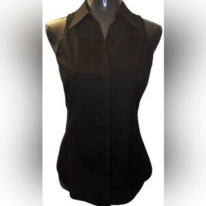 Classy Lafayette 148 New York Sleeveless Black Shirt, Silver Accent, Size 2